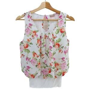 American Y2K Fashion Magazine SMALL Cream Pink Floral Blouson Crop Top